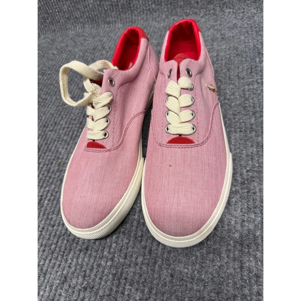 Polo Ralph Lauren Pink Seersucker‎ Canvas Low Top Sneakers Red Trim Mens 10.5